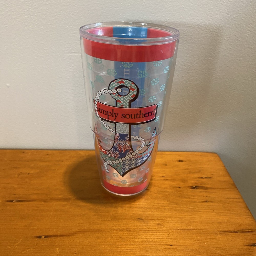 Simply Southern Anchor 24 oz Tervis Tumbler in Coral Pink and Blue Beach Design