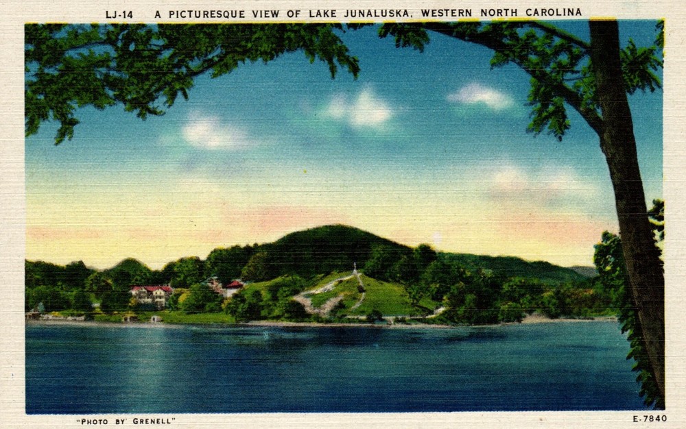 Postcard picturesque view of the lake Junaluska Western North Carolina