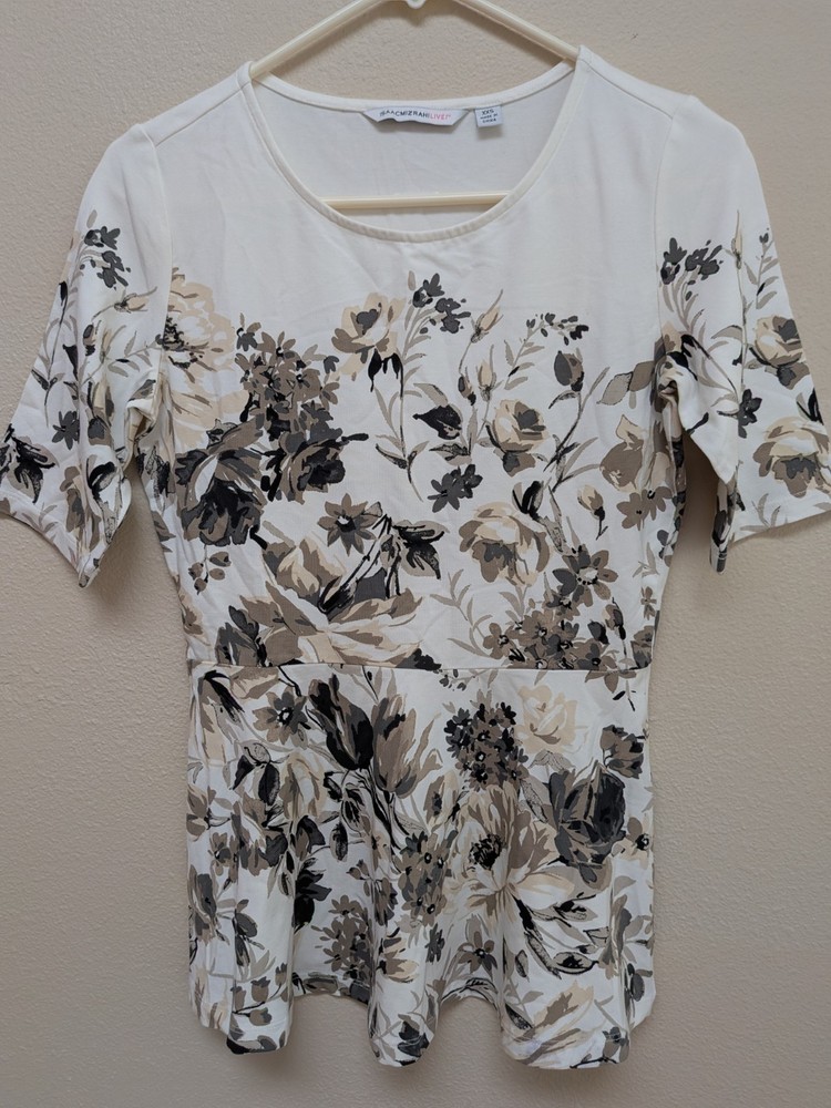 Isaac Mizrahi Live! Scoop Neck Floral Printed Lace Knit Top-Black-XXS NWOT