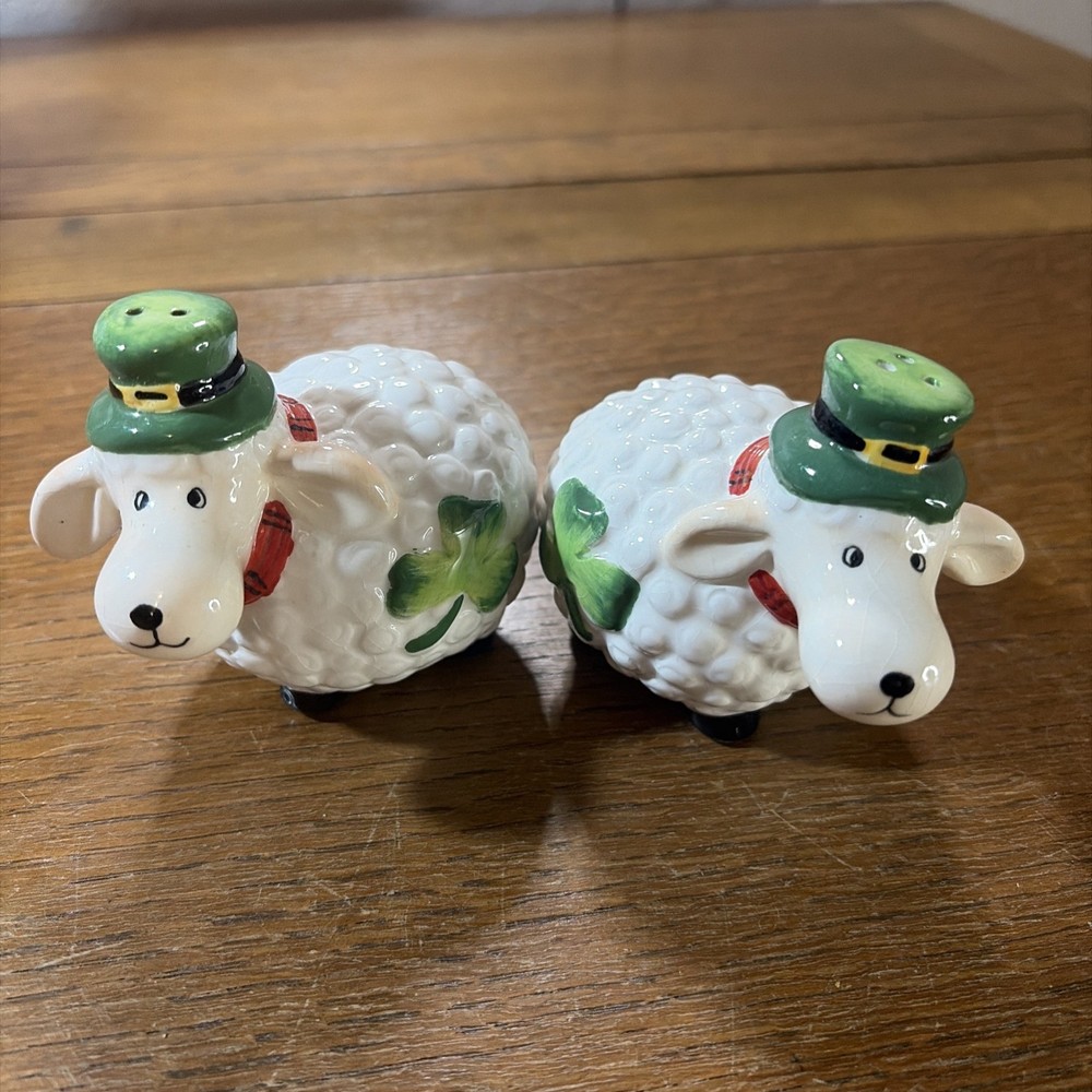 Irish Shamrock Sheep Salt & Pepper Shakers Ireland by Allcraft