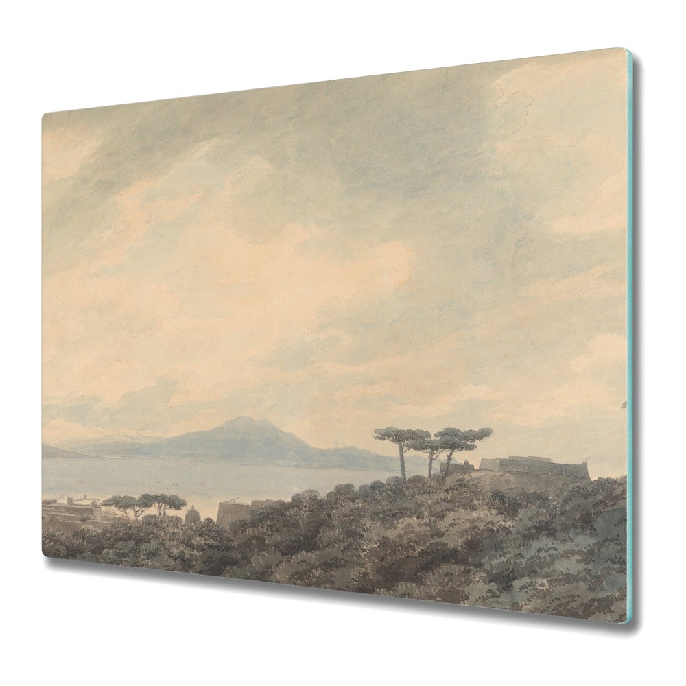 Glass Kitchen Chopping Board Worktop Saver Watercolour Hills Vintage 60x52