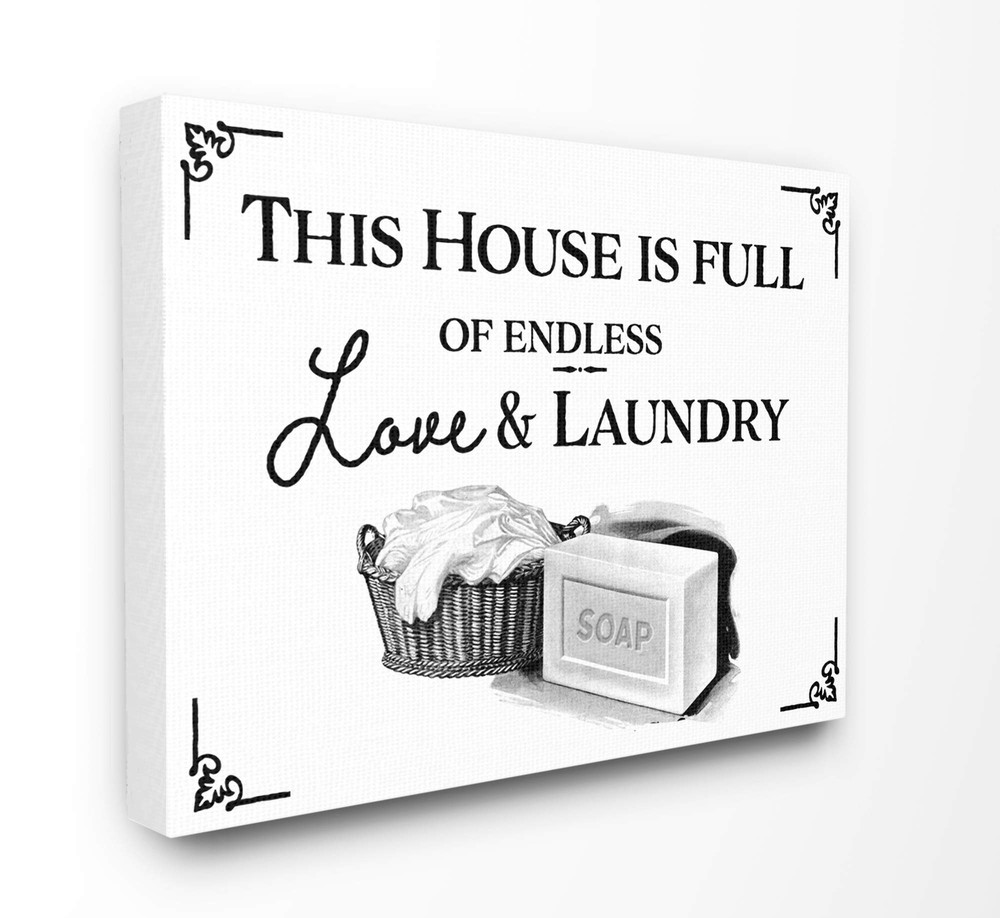 Endless Love and Laundry Bathroom Word Design Canvas Wall Art, 30 x 40, Multi...
