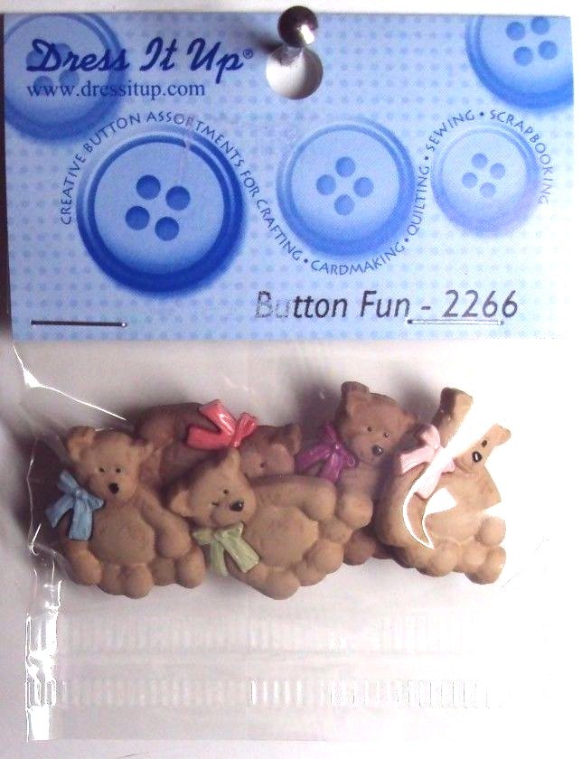 (2) Jesse James Dress It Up Button Fun Teddy Bears Buttons, NEW