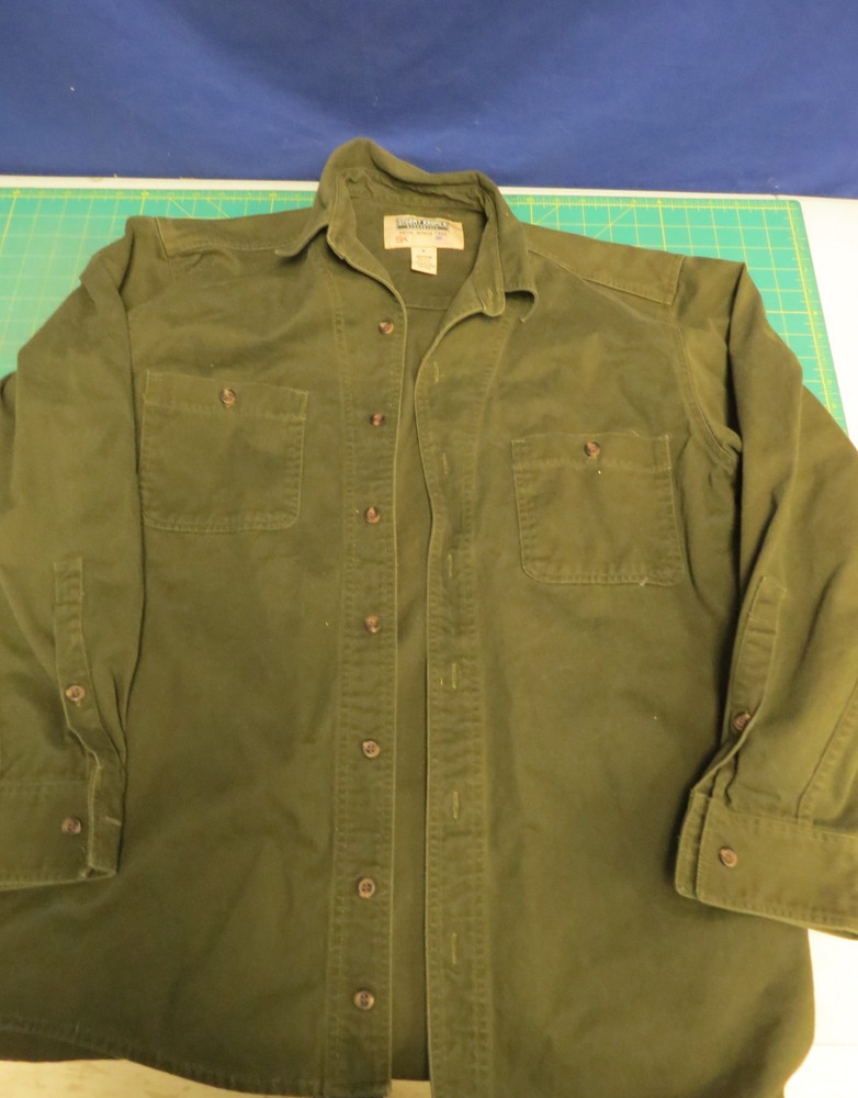 Stormy Kromer Canvas Shirt Mens M Olive Green Heavy Cotton Long Sleeve USA Work