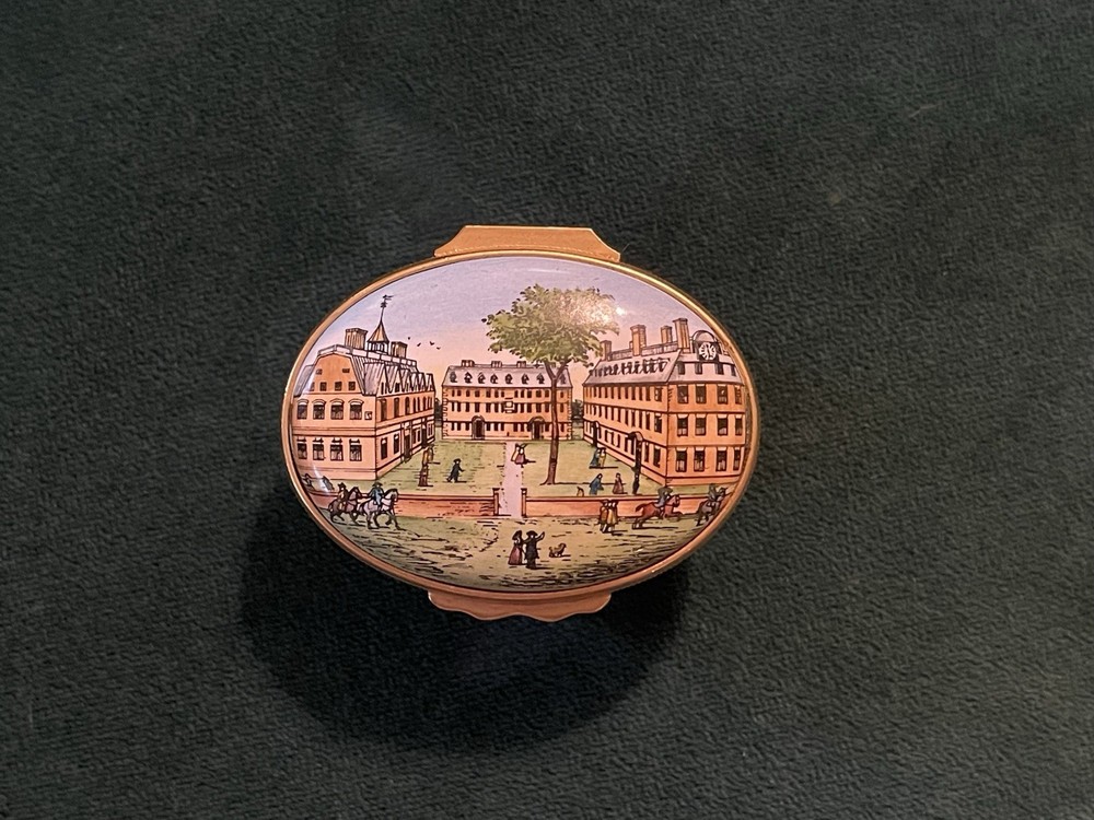 Rare Halcyon Days Enamel Trinket Box Harvard University Tiffany & Co Hinged