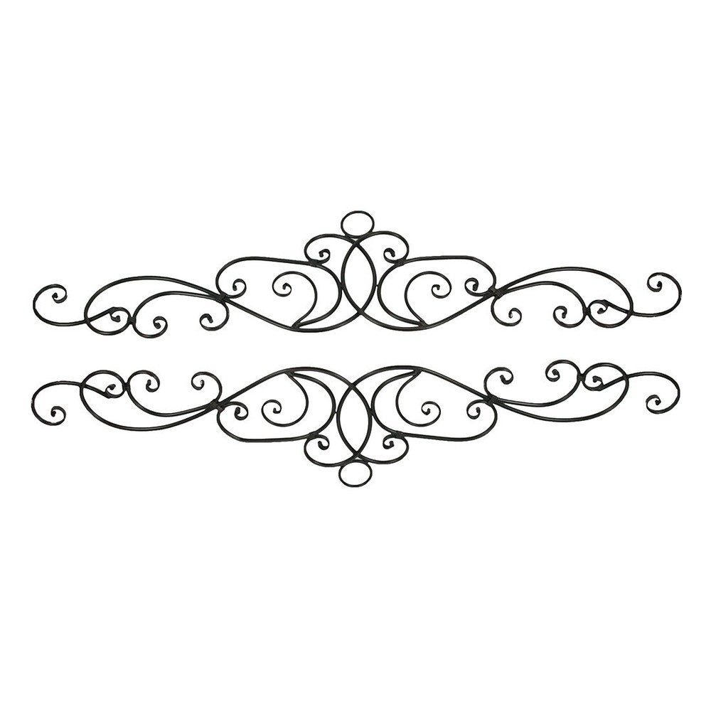 Antique Bronze Metal Elegant Scrolls Wall Pediment Set of 2