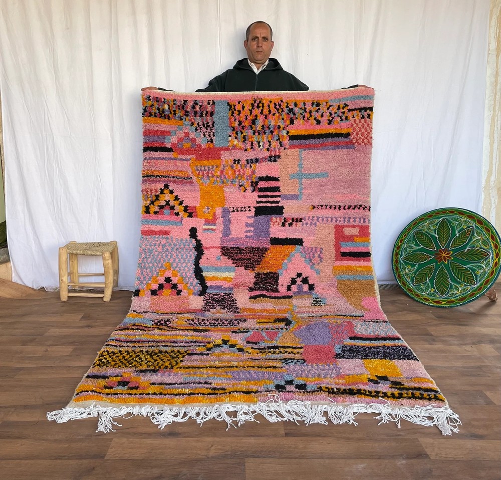 Moroccan berber handmade colorful wool rug -  wool carpet