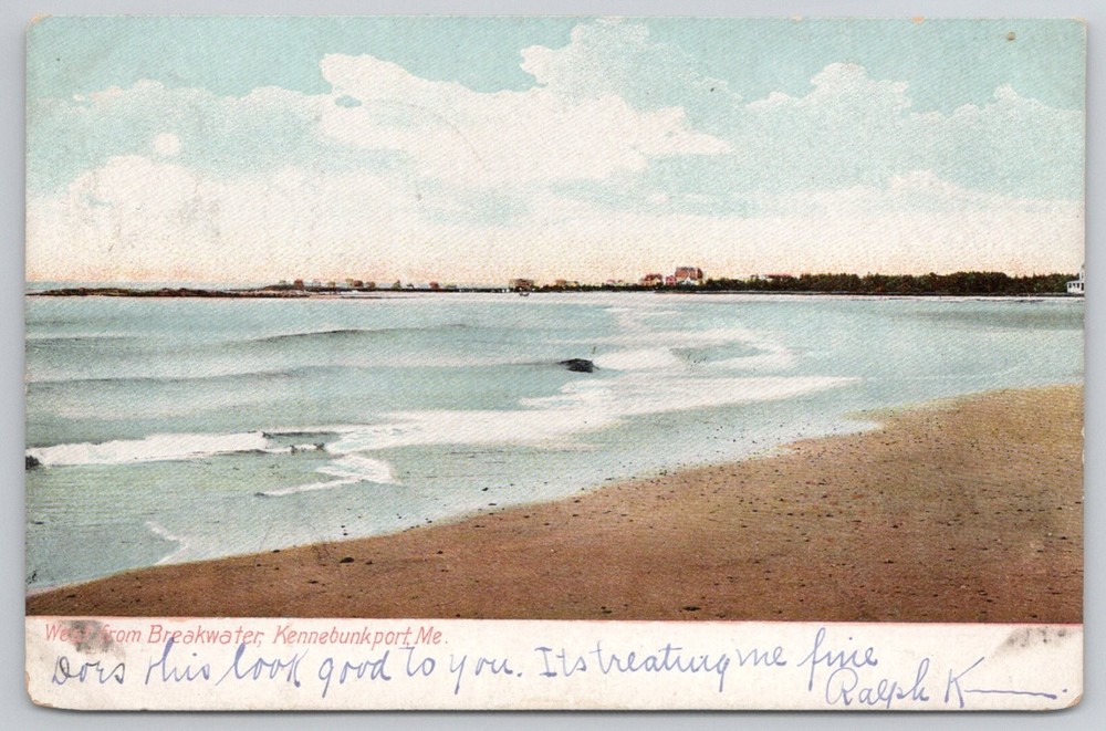 Kennebunkport Maine Breakwater Beach 1909 Hugh C. Leighton Postcard