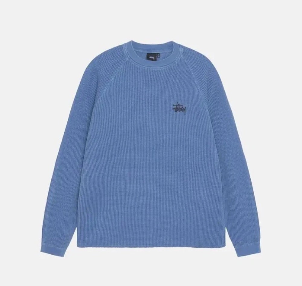 Stussy Dust Blue Basic Stock Logo Thermal L/S Crew  Size S New With Tags
