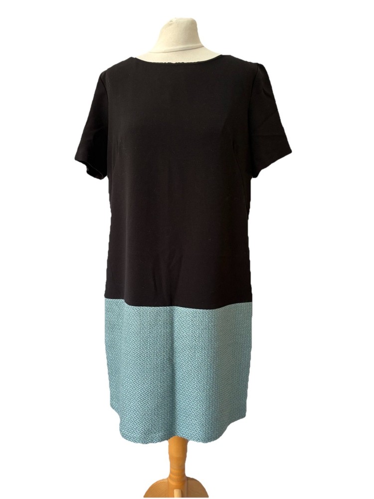 Phase Eight Shift Dress Size 14 Black Short Sleeve Knee Length Lined Women’s