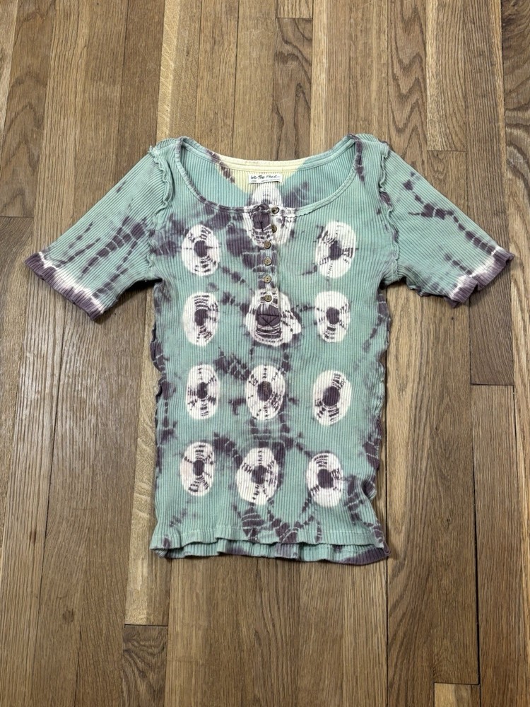 Free People We The Free Ribbed Tie Dye Henley Top Women’s Large Boho