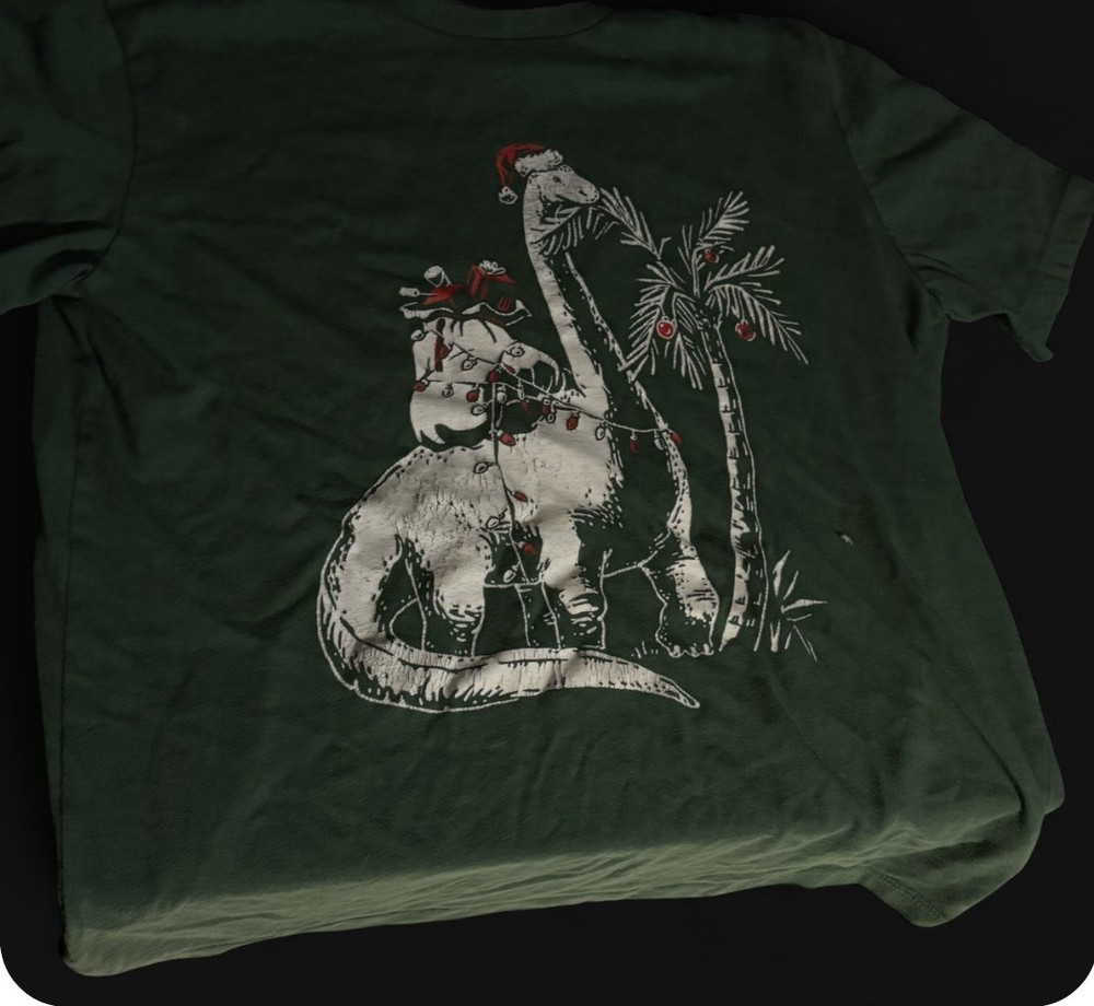 Green Dinosaur Christmas Graphic T-Shirt Boys XL (14-16) Old Navy