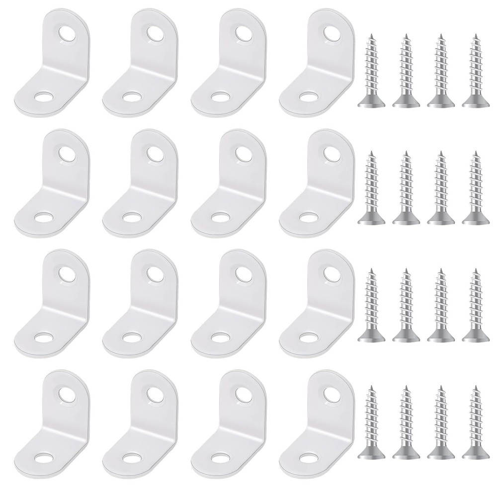 20 Pcs Small Right Angle Bracket White Corner Brace L Shape Shelf Bracket 90 ...