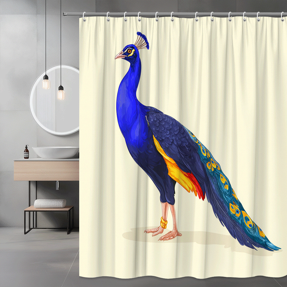 Peacock Shower Curtain Blue Bird Print Wall Decor