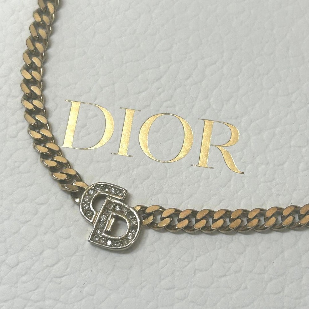 Dior Vintage CD Logo Gold Kihei Style Rhinestone Necklace