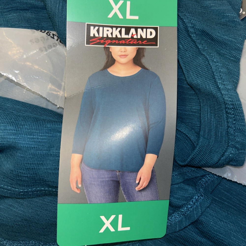 NWT KIRKLAND Ladies Cotton Slub Tee 3/4 Sleeve  XL Green  Eskiler