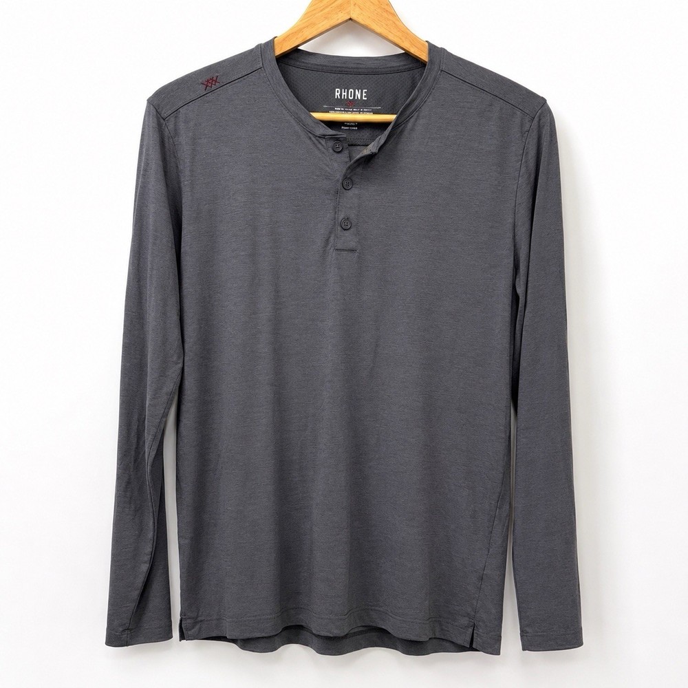 Rhone Merino Wool Long Sleeve Henley Shirt Gray Men’s Large Performance