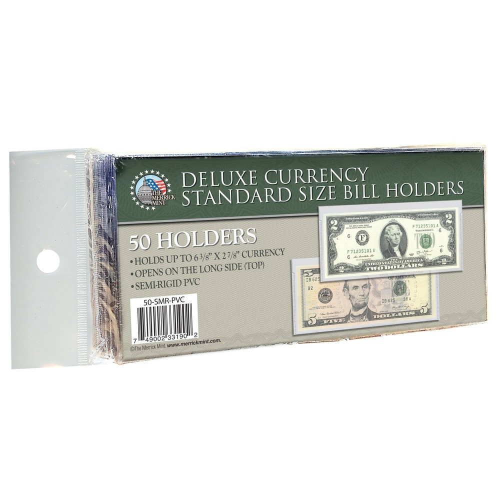 50 CURRENCY DELUXE HOLDERS Semi Rigid Vinyl for Banknotes Money Dollar Bill