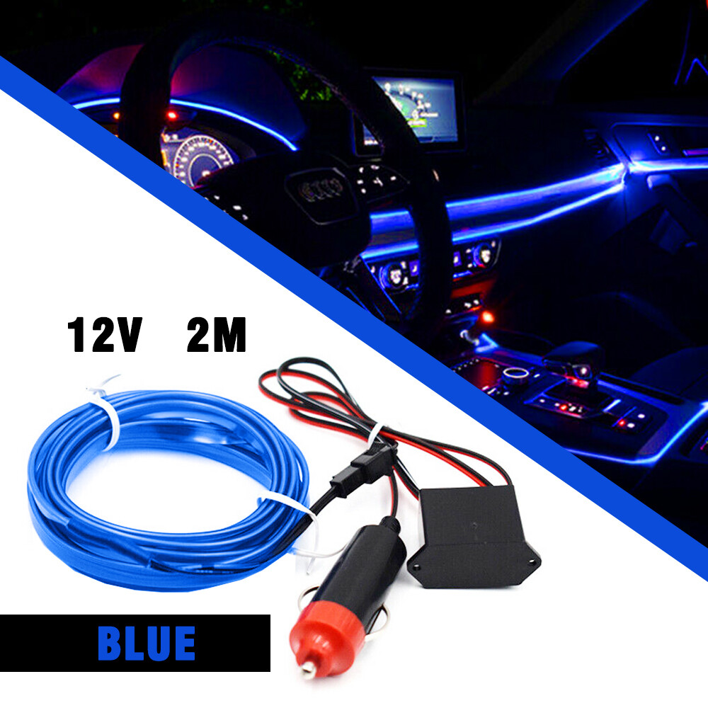 2m Blue LED Car Decorative Interior Atmosphere Wire Strip Light Accessories