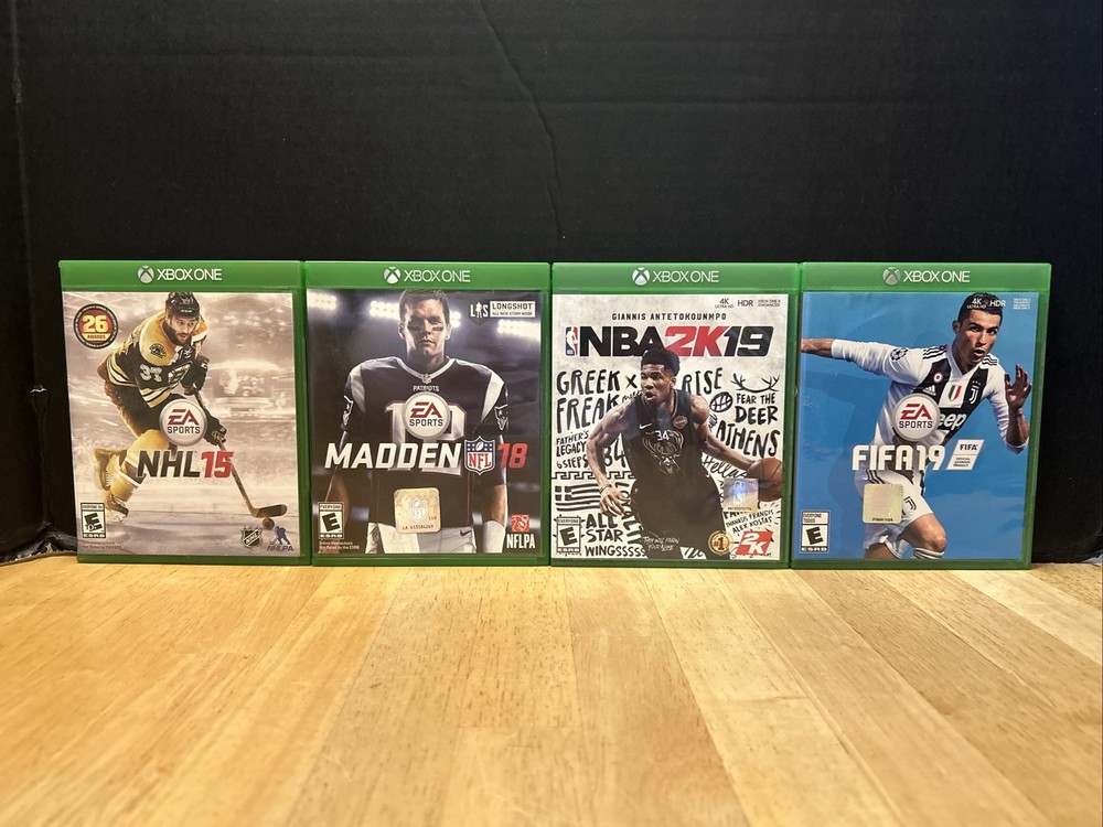 Xbox One 4 Sports Game Lot NHL 15, MADDEN 18, NBA 2K19, FIFA 19 Tested Working!