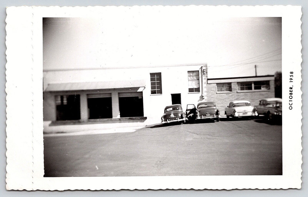 Vintage Old Outdoor Photo Picture Car Business Building Shipping Dock 1958