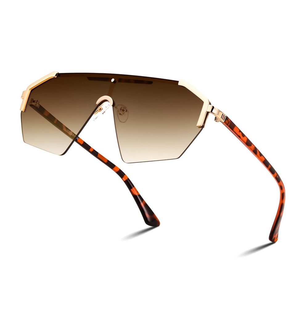 Fashion Flat One Piece Oversized Sunglasses Rimless Irregular Stylish Retro D...