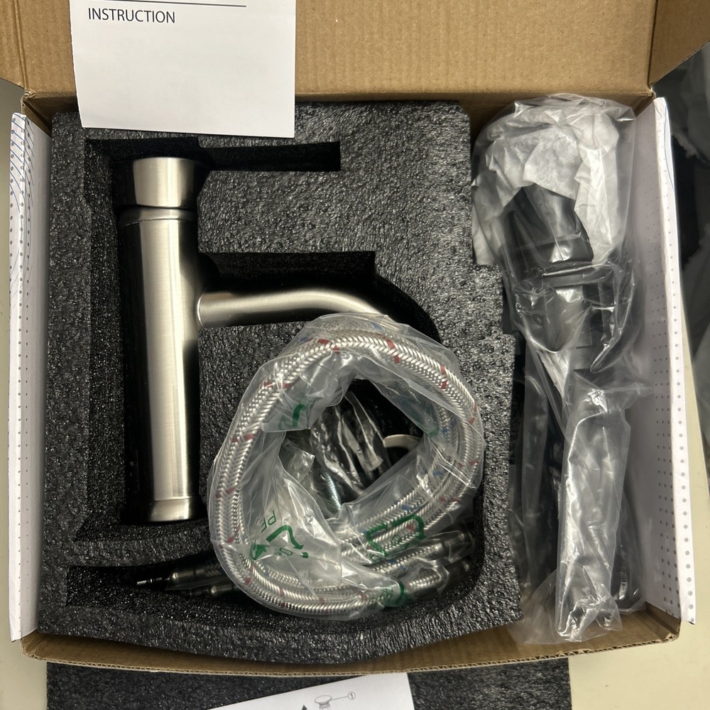 BWE Single-Handle Single Hole Low-Arc Bathroom Faucet w/Drain Brushed Nickel