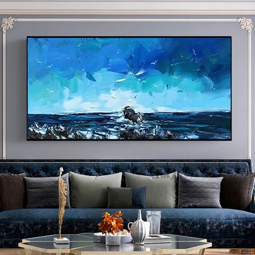 Hand Painted Sunrise View Impression Knife Painting Abstract Canvas Painting Sea