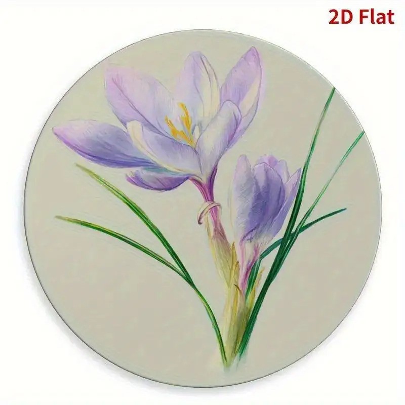 Large Purple Floral Iris Round Aluminum Wall Art