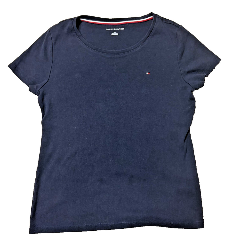 Tommy Hilfiger Womens Crew Neck Blue T Shirt Size L Short Sleeve Logo Tee