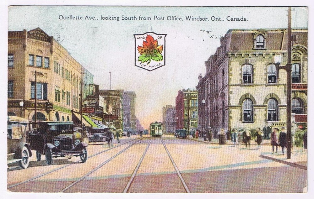 Postcard Windsor Ontario Ouellette Ave Looking South From Post Office