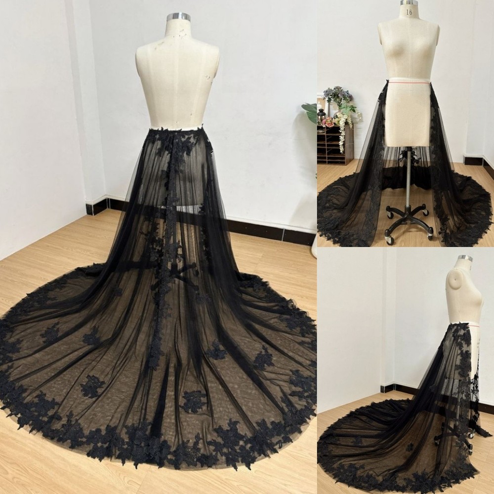 Detachable Wedding Train Tulle Black Removable Skirt Ruffles For Party Bride