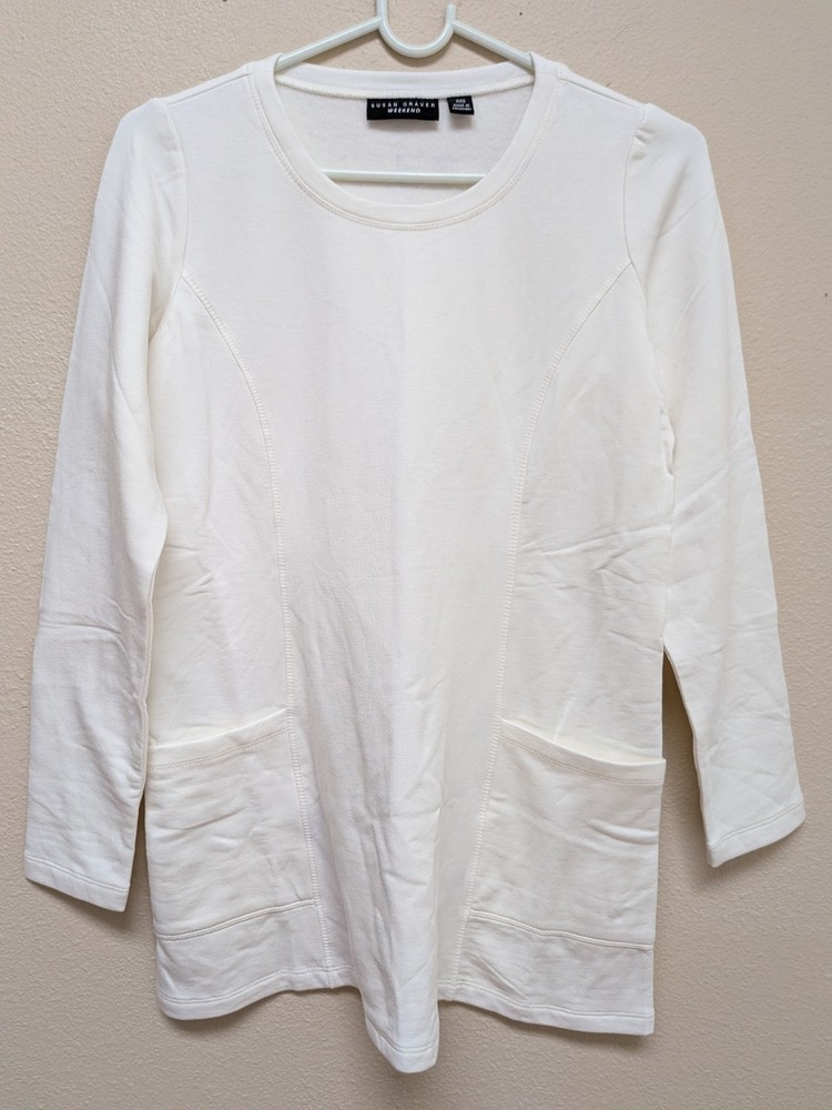 Susan Graver Weekend Womens XXS Scoop Neck Tunic Top Long Sleeve Pockets Boho