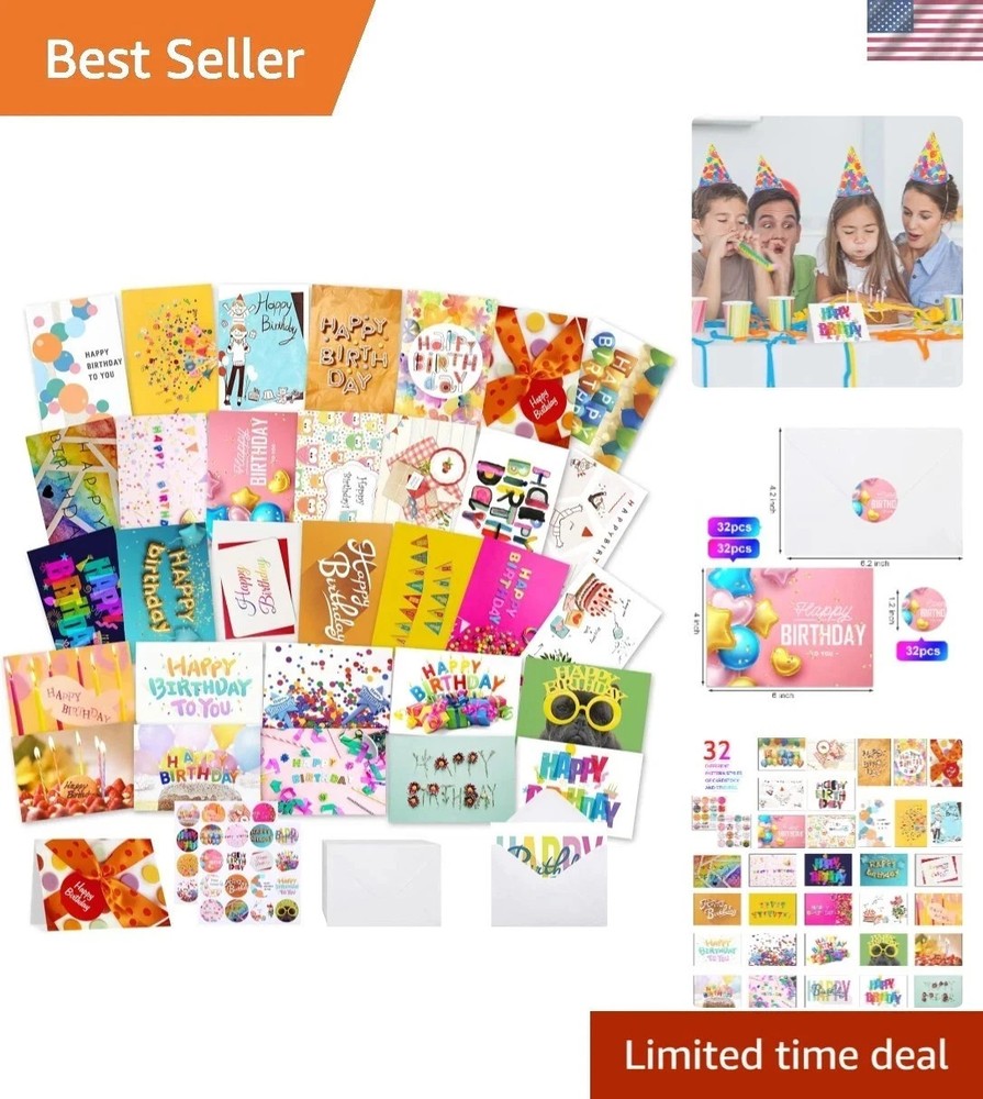 32 PCS Happy Birthday Cards Bulk with Envelopes, 4X6 Assorted Birthday Cards