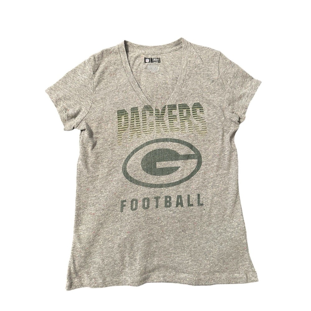 Green Bay Packers Womens Large V-Neck Tee Heather Gray NFL Team Apparel Football
