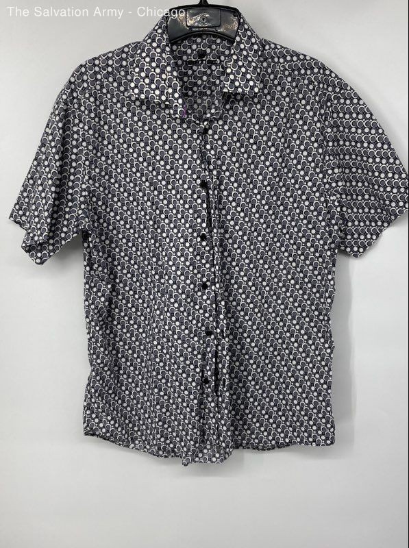Bertigo Mens Gray White Short Sleeve Collared Button-Up Shirt Size 2XL