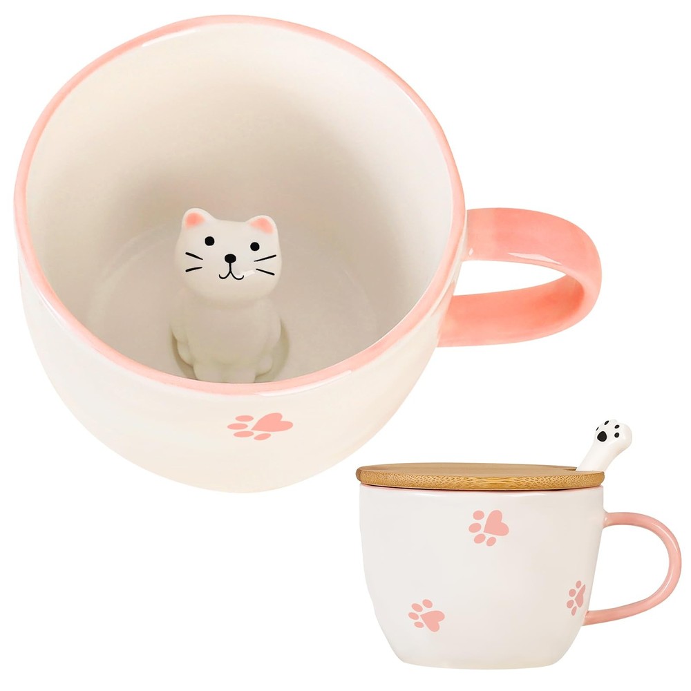 Kawaii Cat Mug with 3D Kitty Inside Cute Mugs Ceramic Tea Cup Coffee Mug Gift...