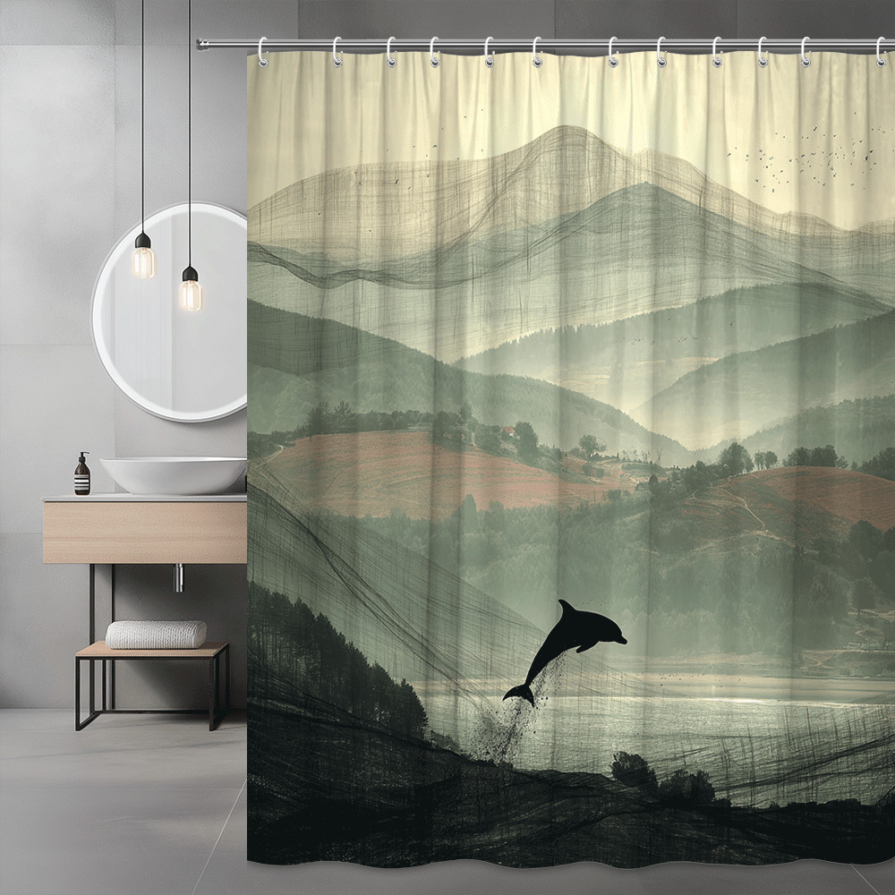 Dolphin Mountain Landscape Shower Curtain Scenic Nature Print