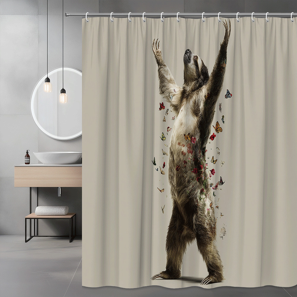 Sloth and Butterfly Shower Curtain Graphic Print