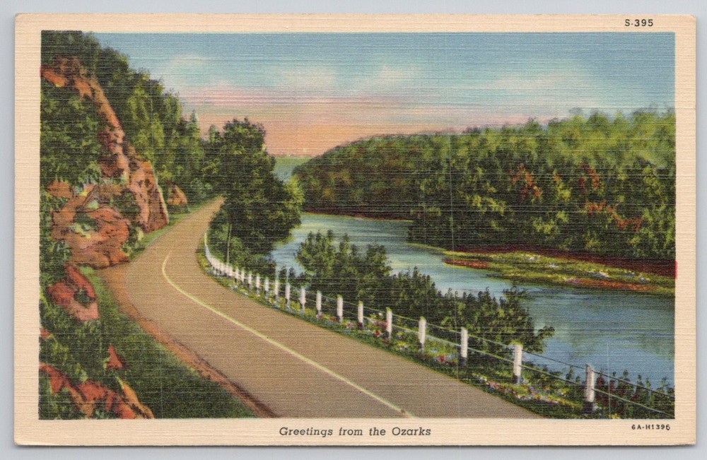 Vintage Linen Postcard Greetings from The Ozarks Scenic River Road View