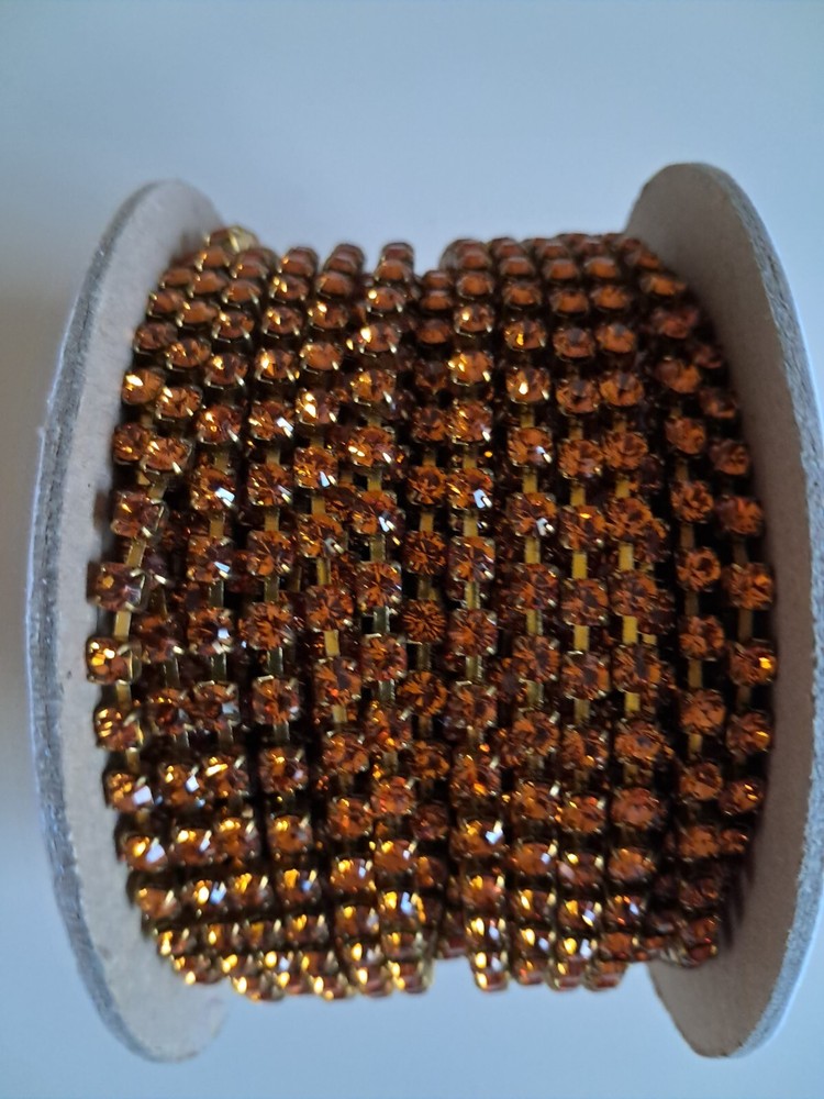 32PP Topaz & Brass Swarovski Rhinestone Chain 6ft #1028