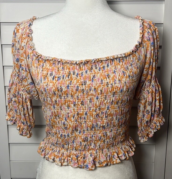 Urban Outfitters Daydreamer Floral Boho Smocked Crop Top Women’s Size Large