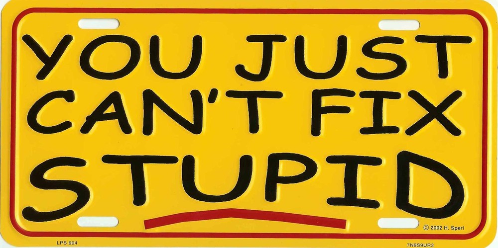 YOU JUST CAN'T FIX STUPID EMBOSSED METAL LICENSE PLATE TAG #604