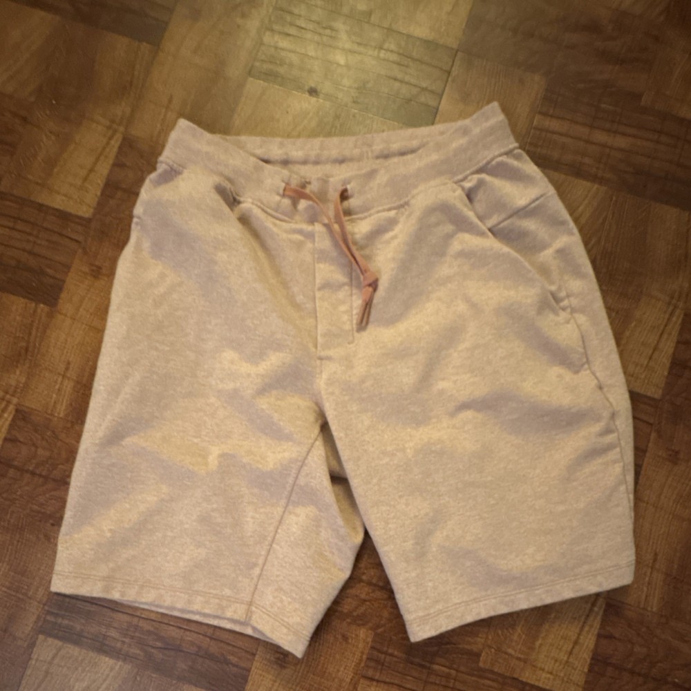 Lululemon Beige Men's Athletic Knit Shorts with Drawstring, Pockets, Activewear