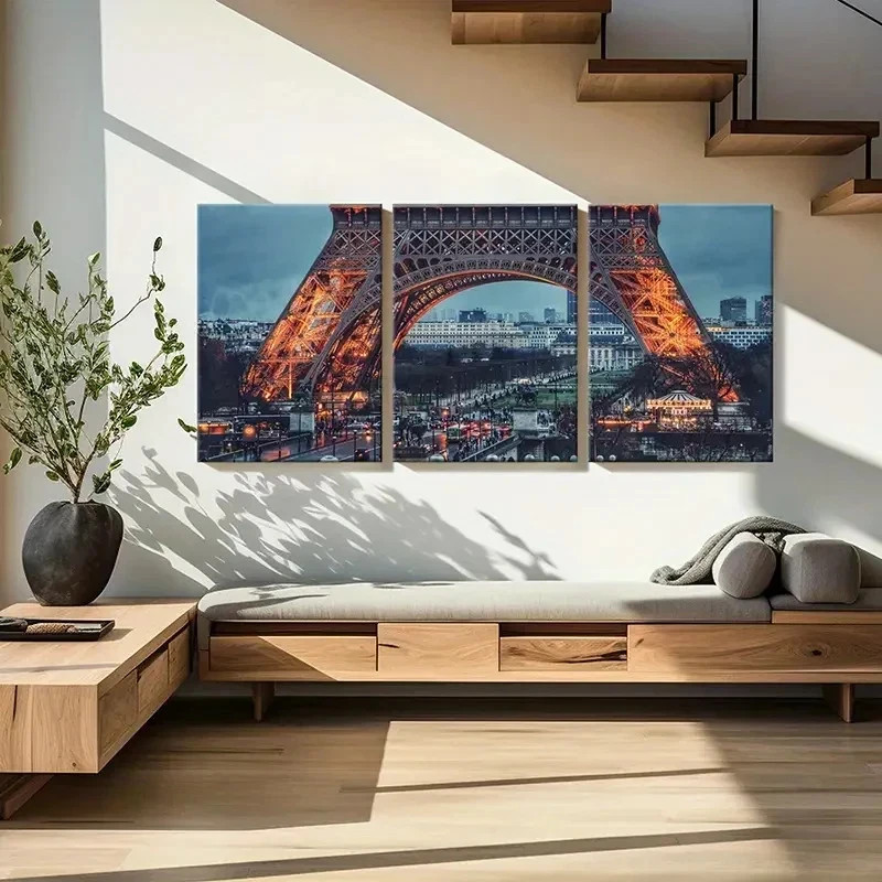 3pcs French Landmark Building Eiffel Tower Wall Art Canvas Framed 50x70cm