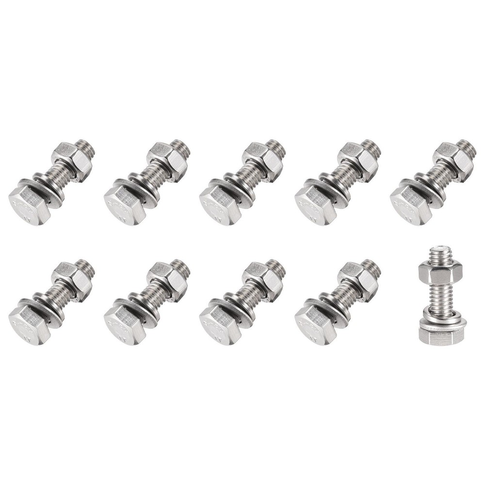 M6x20mm Hex Head Screws Bolts Nuts Flat Lock Washers Kit 10 Sets