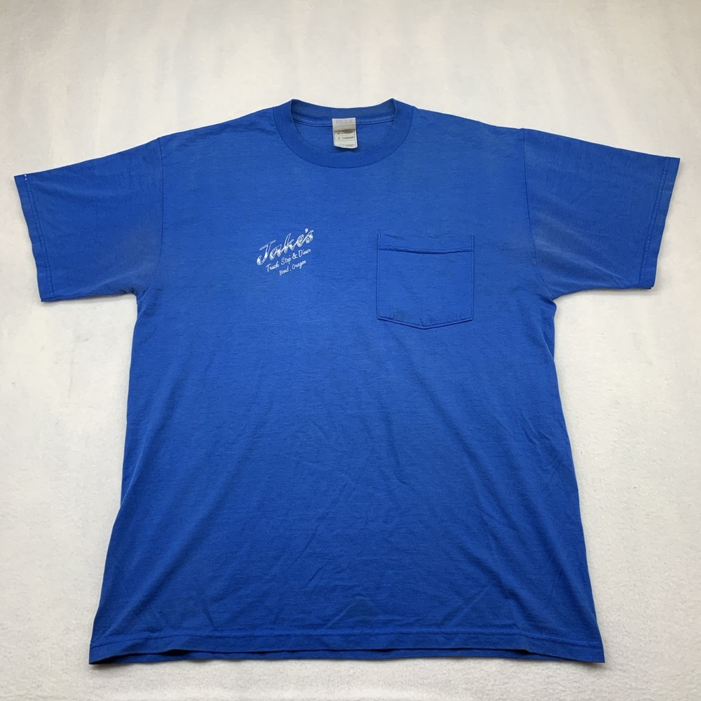 Vintage Jake's Truck Stop Blue T-Shirt Bend Oregon Size Large