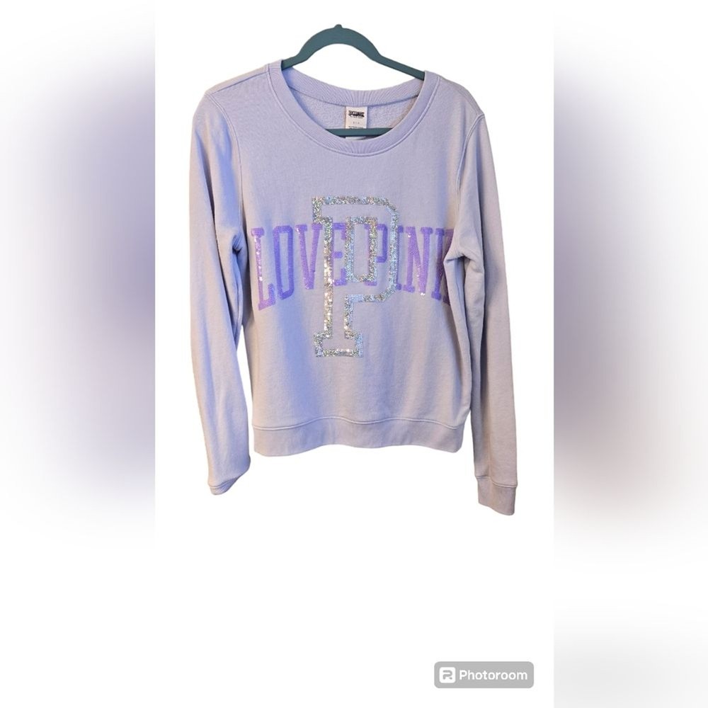 Victoria's Secret PINK Crew Sweatshirt Lavender Vintage Sequin Bling Women's S
