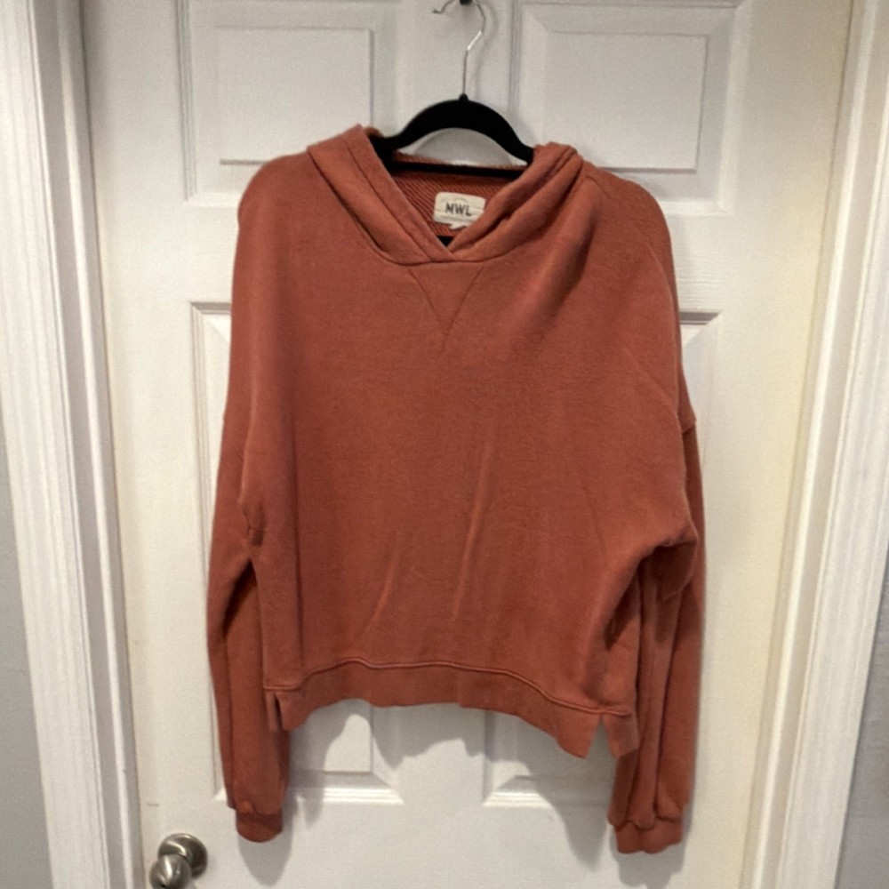 Madewell MWL Rust Knit Pullover Hoodie Women's XL Cotton V-Neck Long Sleeve
