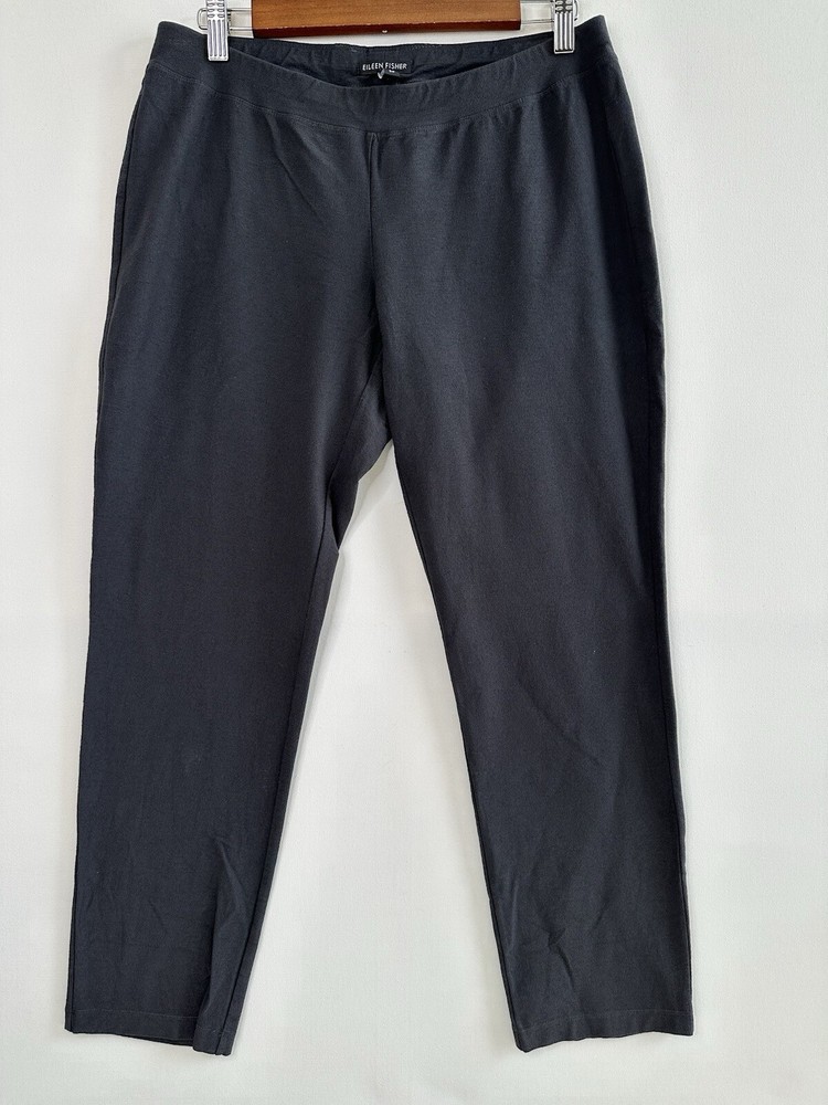 Eileen Fisher Stretch Crepe Slim Fit Pull On Ankle Pants Small P Charcoal Gray